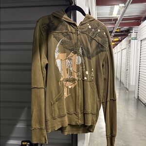 Palm Angels distressed green Zip-Up Hoodie